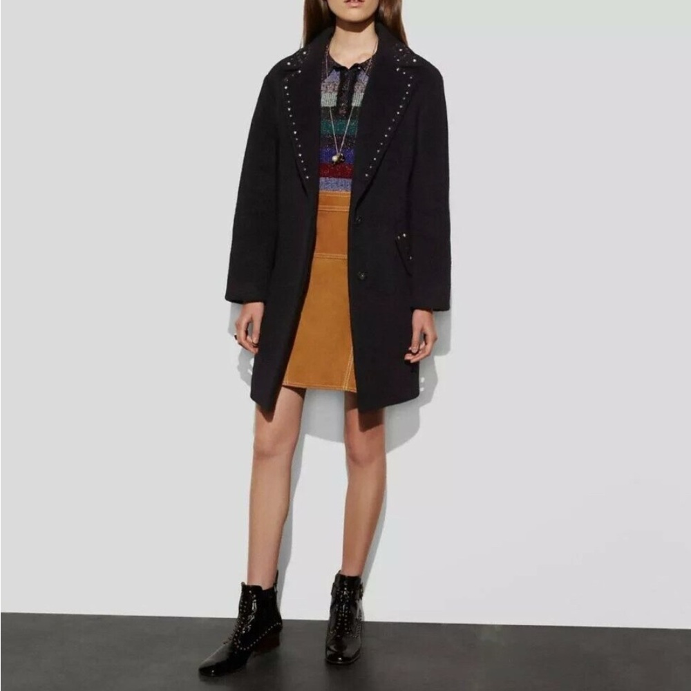 MSRP $1095) NEW Women’s Coach Studded Wool Blend Coat - Black - Size 0 W Pockets